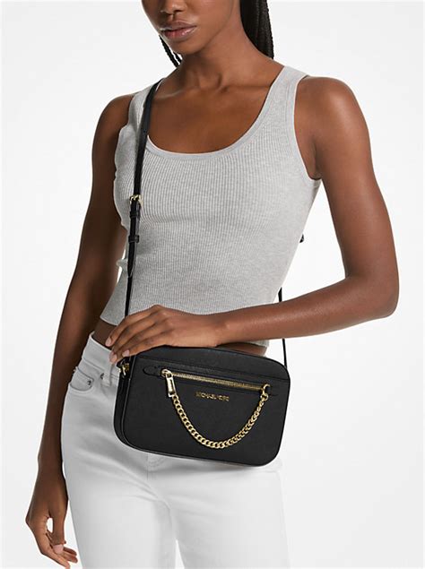 michael kors jet set black saffiano leather crossbody bag|Michael Kors leather crossbody bag.